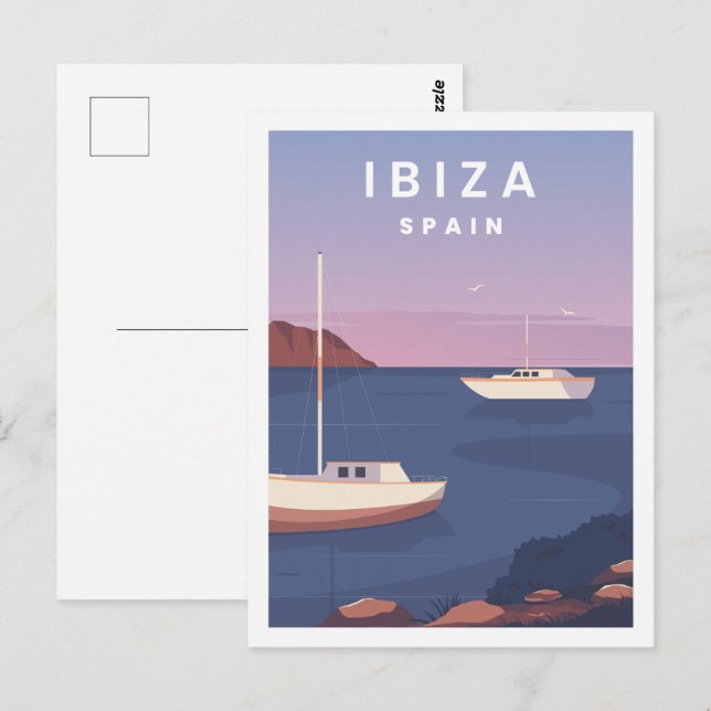 Ibiza Spain Berömd Travel Ställe Illustration Vykort (Fram/baksida)