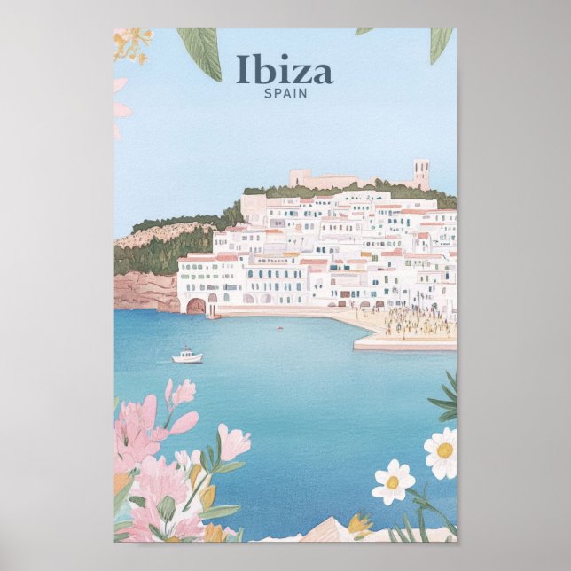 Ibiza Spain Gouache Paint Illustration Travel Poster (Framsidan)