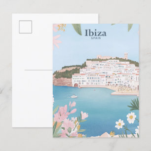 Ibiza Spain Gouache Paint Illustration Travel Vykort