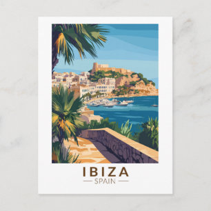 Ibiza Spain Illustration Travel Art Vintage Vykort