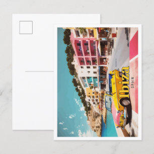Ibiza Spain Pop Art Travel Illustration Vykort