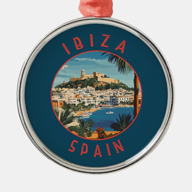 Ibiza Spain Retro Distress Circle Julgransprydnad Metall (Framsidan)