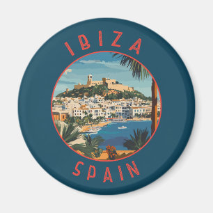 Ibiza Spain Retro Distress Circle Magnet