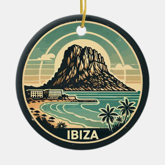 Ibiza Spain Sten, Es Vedra Travel Art Badge Julgransprydnad Keramik (Framsidan)