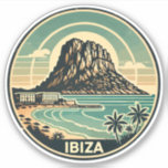 Ibiza Spain Sten, Es Vedra Travel Art Badge Klistermärken<br><div class="desc">Ibizas retro-vektorresedesign. Ibiza är en av Balearerna,  en skärgård i Spanien i Medelhavet.</div>