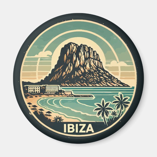 Ibiza Spain Sten, Es Vedra Travel Art Badge Magnet (Framsidan)