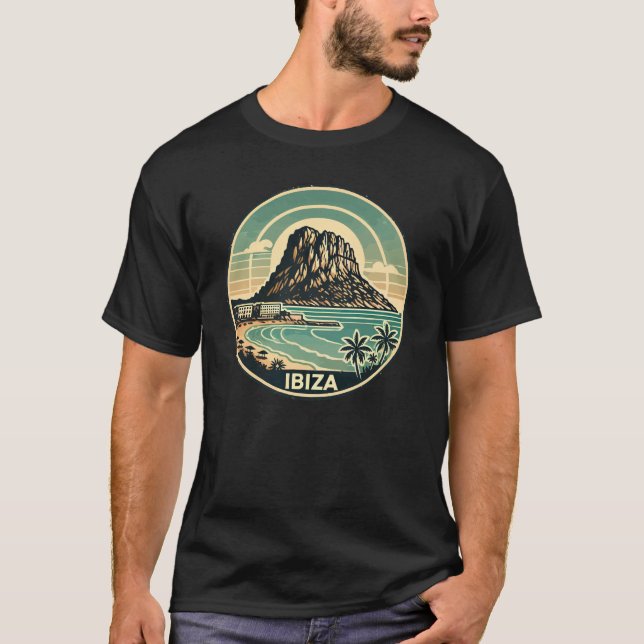 Ibiza Spain Sten, Es Vedra Travel Art Badge T Shirt (Framsida)