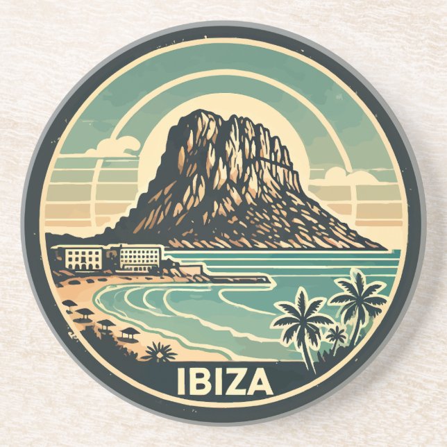Ibiza Spain Sten, Es Vedra Travel Art Badge Underlägg (Framsidan)