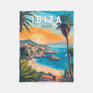 Ibiza Spain Travel Art Vintage Fleecefilt