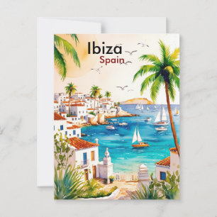 Ibiza Spain Travel vattencolor art Vykort