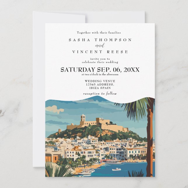 Ibiza Spain Wedding Invitation Retro Inbjudningar (Framsida)