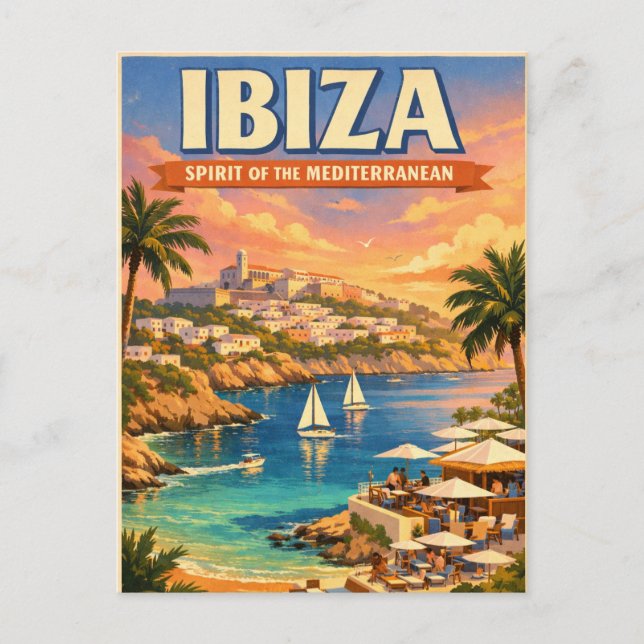 Ibiza, Spanien, i klassisk retro Vykort (Framsida)