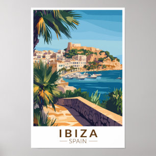 Ibiza Spanien Illustration Resa Konst Vintage Poster