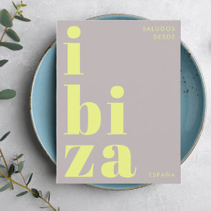 Ibiza Spanien modern typografi gul vykort