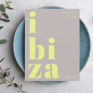 Ibiza Spanien modern typografi gul vykort