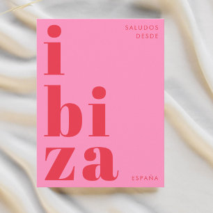 Ibiza Spanien modern typografi rosa röd vykort