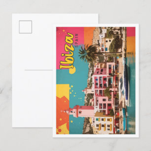 Ibiza Spanien Pop Art Resa Illustration Vykort