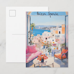 Ibiza Spanien Resa Staden Målning Estetik Vykort