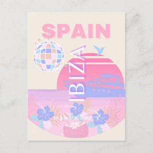 Ibiza, Spanien, Resekonst, Preppy-konst, Rosa Helg Vykort