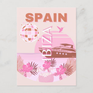 Ibiza, Spanien, Travel Art, Preppy Art, Pastel Helg Vykort