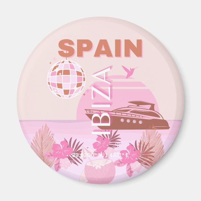 Ibiza, Spanien, Travel Art, Preppy Art, Pastel Magnet (Framsidan)