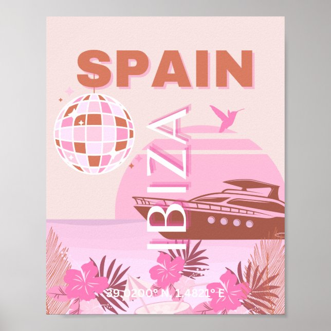 Ibiza, Spanien, Travel Art, Preppy Art, Pastel Poster (Framsidan)