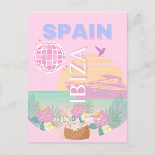 Ibiza, Spanien, Travel Art, Preppy Art, Rosa Helg Vykort