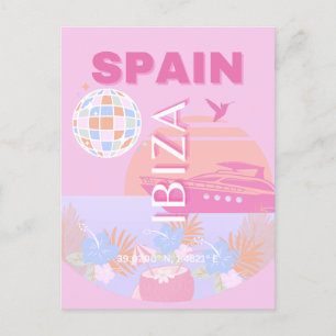 Ibiza, Spanien, Travel Art, Preppy Art, Rosa Helg Vykort