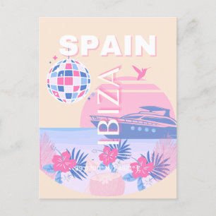 Ibiza, Spanien, Travel Art, Preppy Art, Rosa, Past Helg Vykort