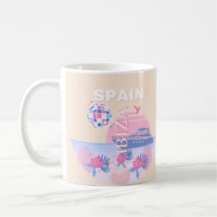 Ibiza, Spanien, Travel Art, Preppy Art, Rosa, Past Kaffemugg