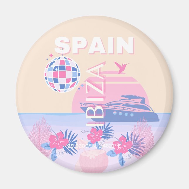 Ibiza, Spanien, Travel Art, Preppy Art, Rosa, Past Magnet (Framsidan)