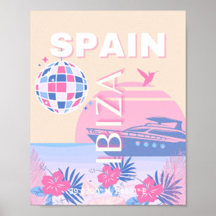 Ibiza, Spanien, Travel Art, Preppy Art, Rosa, Past Poster