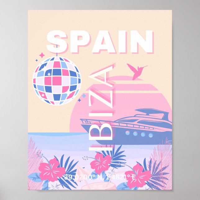 Ibiza, Spanien, Travel Art, Preppy Art, Rosa, Past Poster (Framsidan)