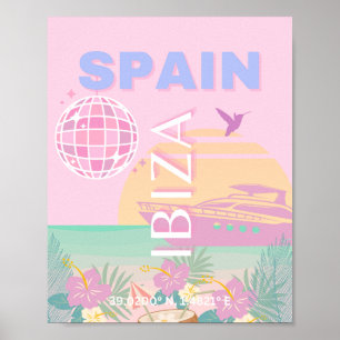 Ibiza, Spanien, Travel Art, Preppy Art, Rosa Poster