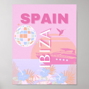 Ibiza, Spanien, Travel Art, Preppy Art, Rosa Poster