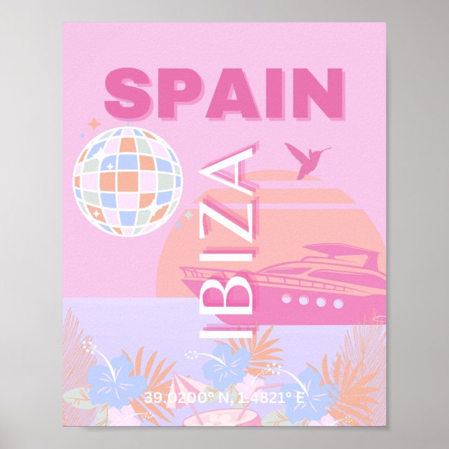Ibiza, Spanien, Travel Art, Preppy Art, Rosa Poster (Framsidan)