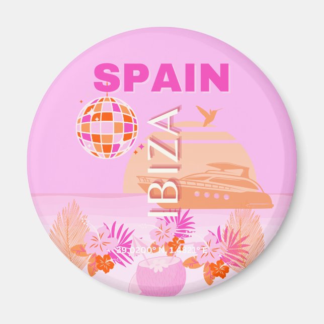 Ibiza, Spanien, Travel Art, Preppy Art, Rosa, Prep Magnet (Framsidan)