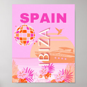 Ibiza, Spanien, Travel Art, Preppy Art, Rosa, Prep Poster