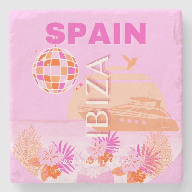Ibiza, Spanien, Travel Art, Preppy Art, Rosa, Prep Stenunderlägg (Framsidan)