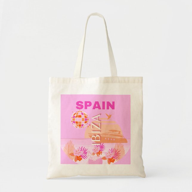Ibiza, Spanien, Travel Art, Preppy Art, Rosa, Prep Tygkasse (Framsidan)