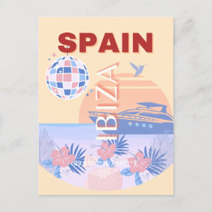 Ibiza, Spanien, Travel Art, Retro Art, Pastel Helg Vykort