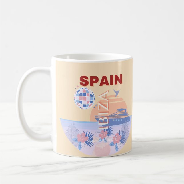 Ibiza, Spanien, Travel Art, Retro Art, Pastel Kaffemugg (Vänster)