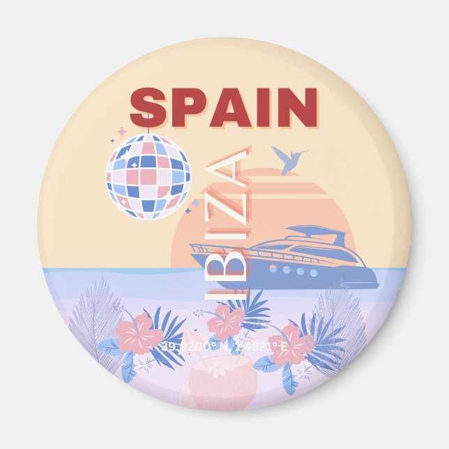 Ibiza, Spanien, Travel Art, Retro Art, Pastel Magnet (Framsidan)