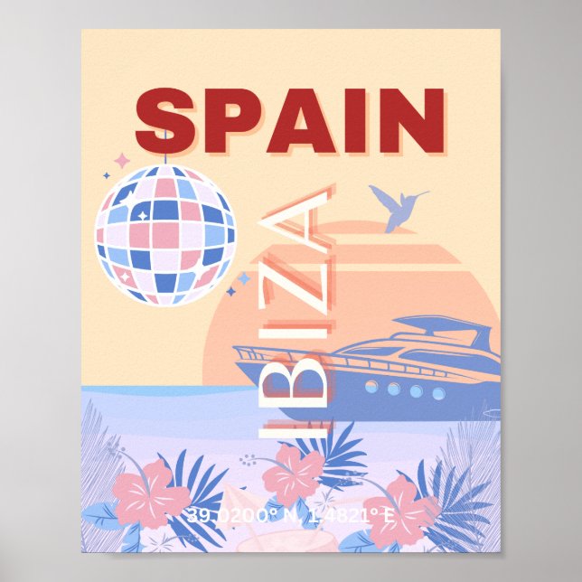 Ibiza, Spanien, Travel Art, Retro Art, Pastel Poster (Framsidan)