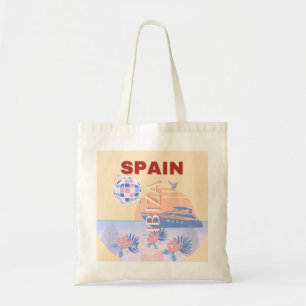 Ibiza, Spanien, Travel Art, Retro Art, Pastel Tygkasse