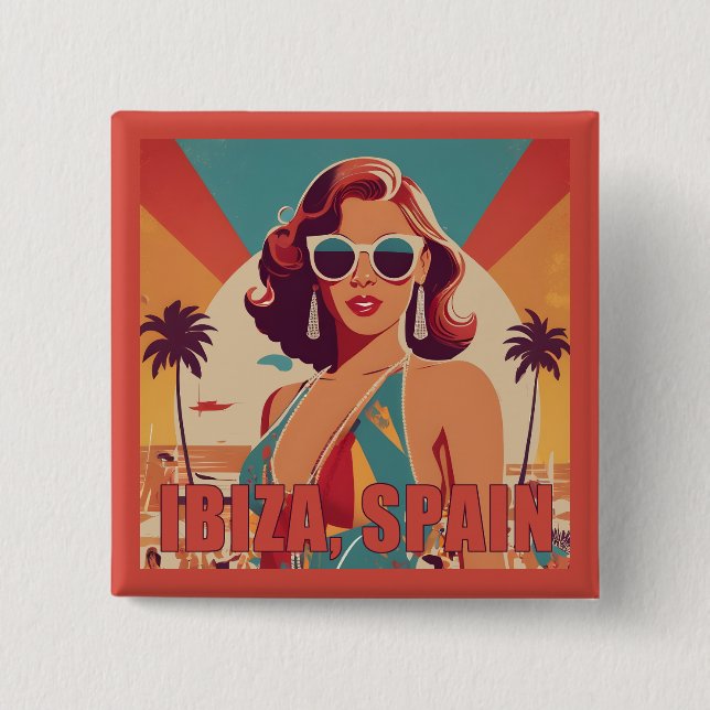 Ibiza, Spanien Travel Poster Knapp (Framsida)
