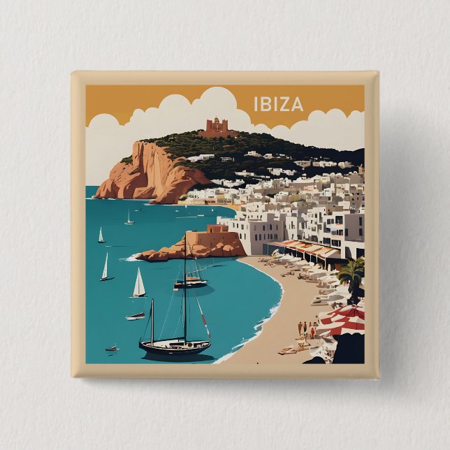 Ibiza, Spanien Travel Poster Knapp (Framsida)