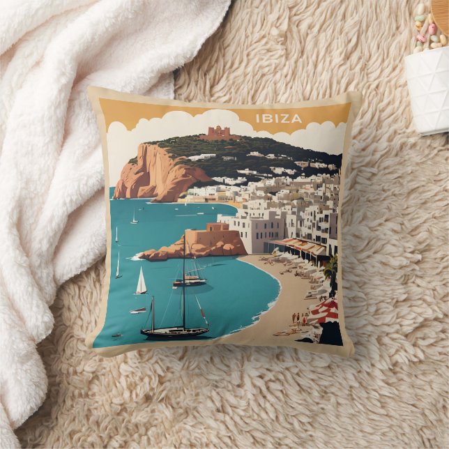 Ibiza, Spanien Travel Poster Kudde (Filt)