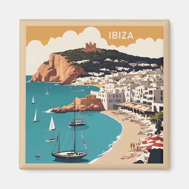 Ibiza, Spanien Travel Poster Magnet (Framsidan)