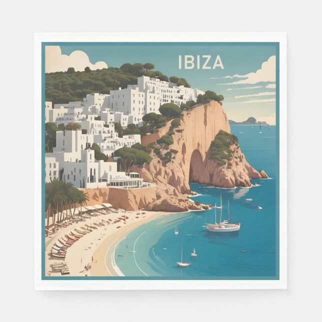 Ibiza, Spanien Travel Poster Pappersservett (Framsidan)